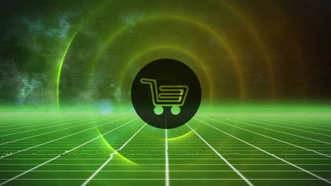 Digital Shopping Cart in Futuristic Grid Space