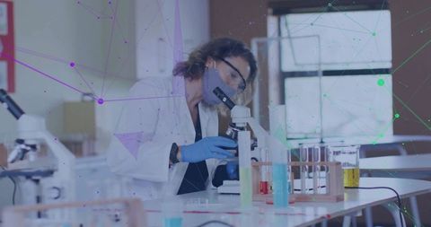 Scientist Using Microscope in High-Tech Laboratory with Digital Overlay - Download Free Stock Images Pikwizard.com