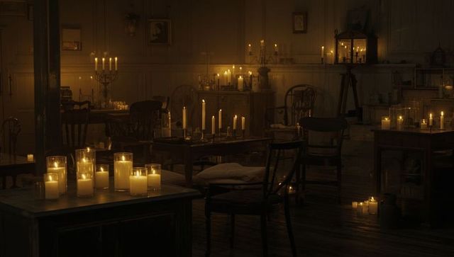 Candlelit vintage parlor creating warm ambient atmosphere