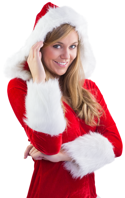 Smiling Blonde Woman in Santa Outfit Celebrating Christmas - Transparent Background - Download Free Stock Videos Pikwizard.com