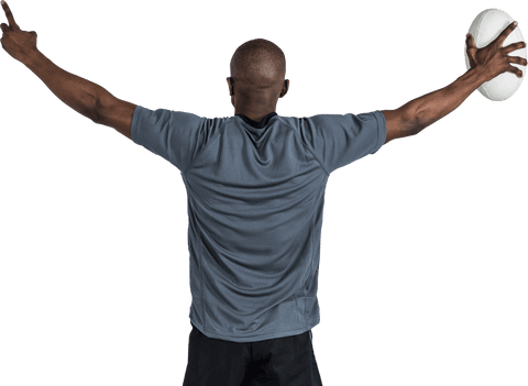 Athlete Celebrating Success with Rugby Ball Transparent