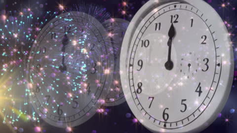 New Year Countdown with Clocks and Fireworks Animation