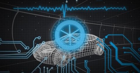 Futuristic Digital Wireframe Car with Virtual Technology Overlay
