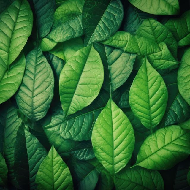 Lush green leaves forming a dense, natural background suitable for environmental and nature-themed projects. Ideal for eco-friendly promotions, botanical designs, wellness and health campaigns, calming and refreshing decor, and as a general background image adding a touch of nature to presentations.