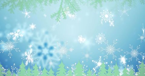 Snowflakes Falling Over Winter Pines in Digital Artwork