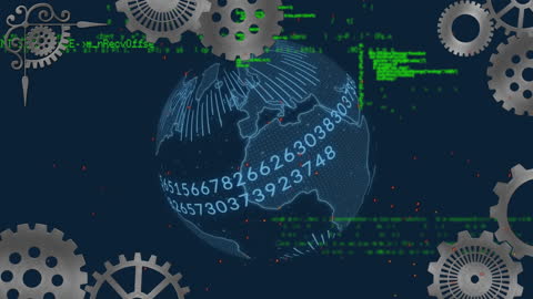 Digital World with Cogs Signifying Global Technology Connection