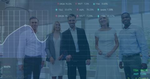 Diverse Business Team Celebrating & Analyzing Stock Market Data