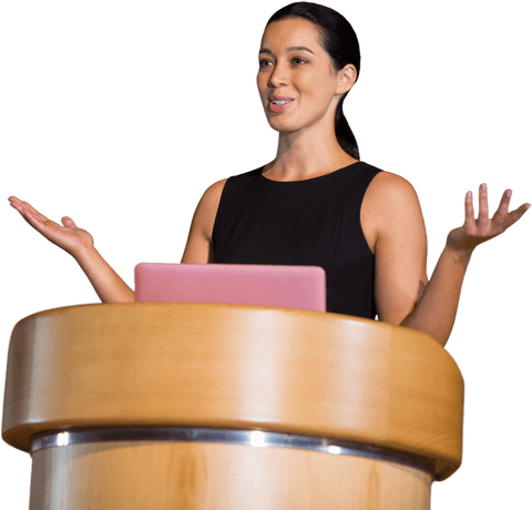 confident businesswoman giving speech at podium on transparent background - Download Free Stock Videos Pikwizard.com