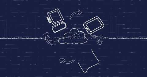 Conceptual Cloud Technology with Devices on Blue Background