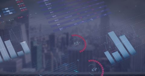 Futuristic Digital Interface Overlays on Cityscape Background - Download Free Stock Images Pikwizard.com