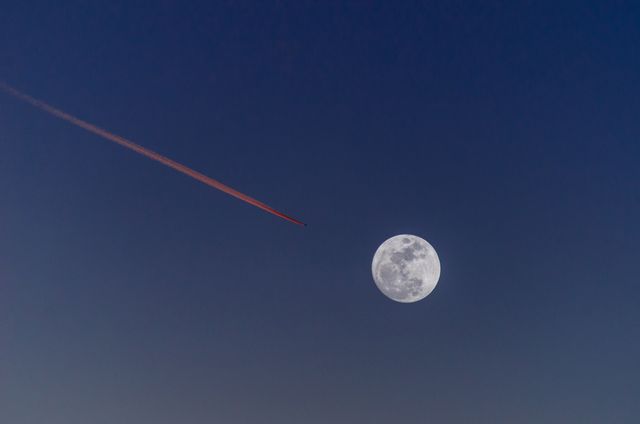 Night Sky with Full Moon and Aircraft Contrail - Download Free Stock Photos Pikwizard.com
