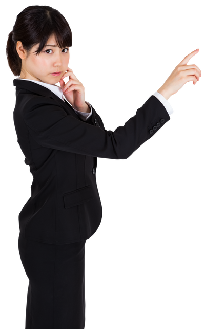 Asian Businesswoman Pointing on Transparent Background for Virtual Concepts - Download Free Stock Videos Pikwizard.com