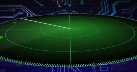 Futuristic radar display with digital circuit interface