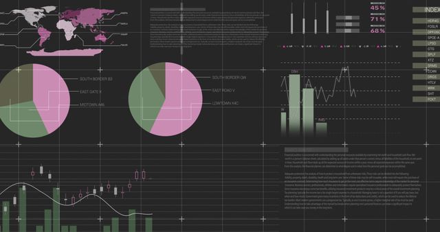 Colorful visual representation of global data analytics using various graphs, pie charts, and statistical information. Ideal for business presentations, educational materials, financial reports, and data science projects to illustrate complex data and trends effectively.