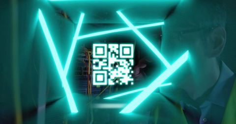 Innovative Digital Interface with QR Code and Neon in Data Center