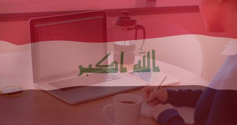 iraqi flag overlay on modern workspace with laptop user - Download Free Stock Images Pikwizard.com