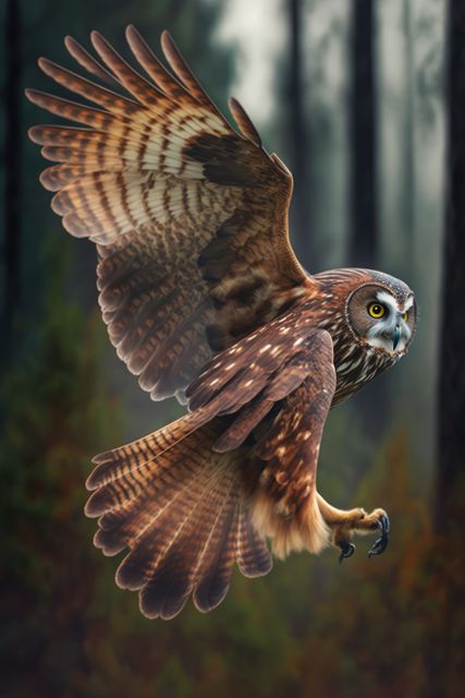 Close up of owl flying in forest, created using generative ai technology - Download Free Stock Photos Pikwizard.com