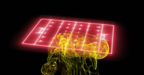 Futuristic football field over abstract yellow patterns