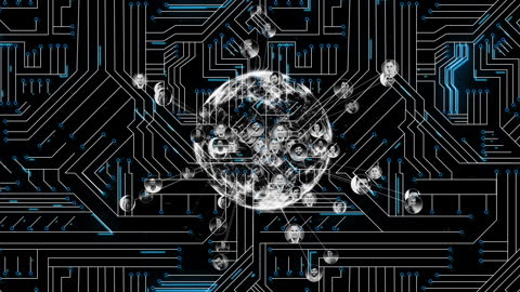 Digital Network Animation with Technological Globe and Avatars