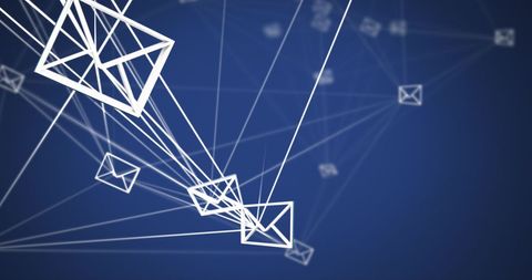 Digital networking with envelope icons on blue background