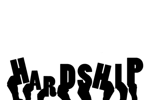 Transparent illustration of hands and hardship text symbol