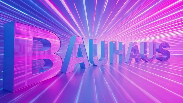 3D Glowing BAUHAUS Text on Neon Abstract Stage
