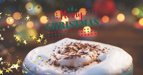 Festive Christmas Hot Cocoa with Merry Christmas Text Overlay - Download Free Stock Images Pikwizard.com