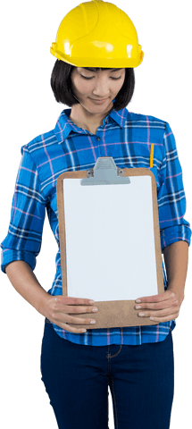 transparent female architect holding blank clipboard wearing safety helmet - Download Free Stock Videos Pikwizard.com