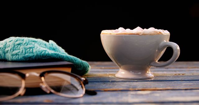 Cozy Mug of Hot Chocolate with Marshmallows on Rustic Wooden Table - Download Free Stock Images Pikwizard.com