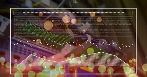 Futuristic data processing interface with young girl studying