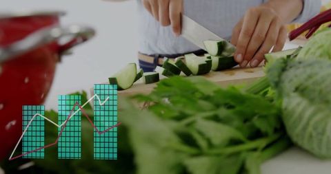 Cooking Preparation with Fresh Vegetables and Graph Overlay