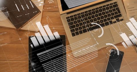 Digital Financial Data Overlay on Laptop and Tablet - Download Free Stock Images Pikwizard.com