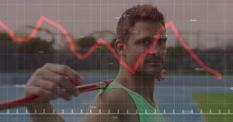 Athlete competitor with declining data graph overlay
