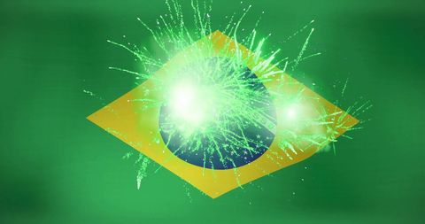 Vibrant Fireworks Display Over Brazilian Flag Celebrating National Pride