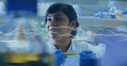 Female Scientist Analyzing Test Results in High-Tech Laboratory