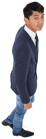 Transparent Image of Biracial Businessman Looking Up Interior Pose