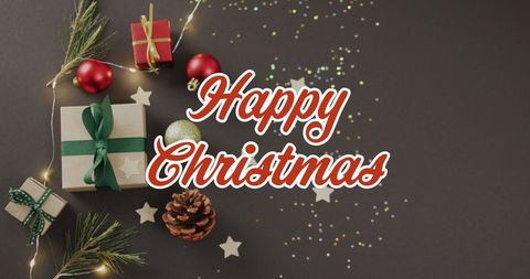 festive christmas greeting with decorations and gift - Download Free Stock Images Pikwizard.com