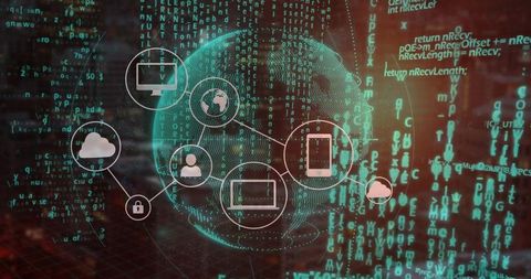 Futuristic Cyber Network with Digital Globe and Icons