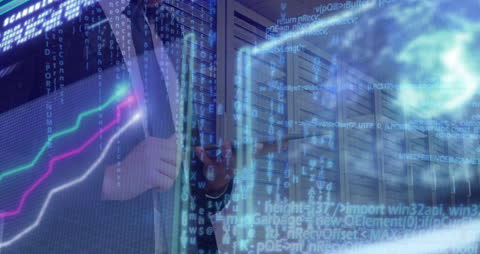 Businessman Analyzing Data in Virtual Server Room