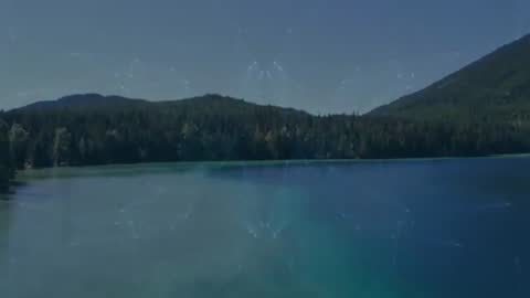 Digital Network Overlay on Tranquil Lake Scenic