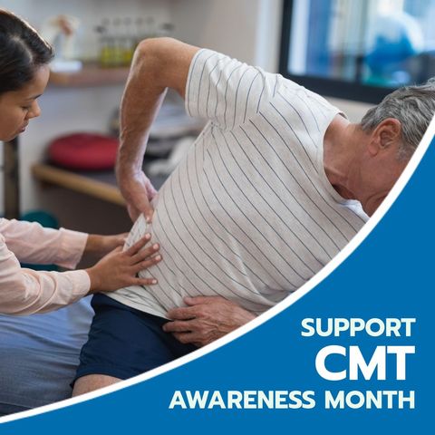 Physiotherapist assisting senior for cmt awareness