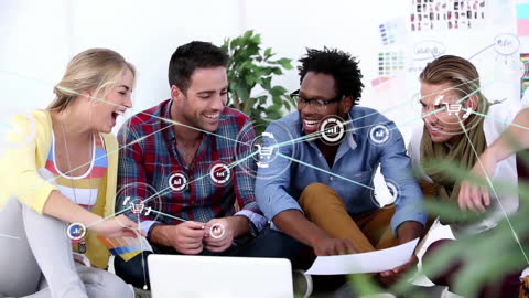 Diverse Team Collaborating with Digital Network Interaction