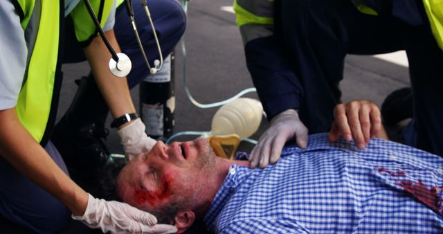 Emergency Rescue Team Assisting Injured Man at Accident Scene - Download Free Stock Images Pikwizard.com