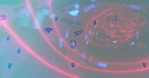 Global digital connectivity with network icons over world map