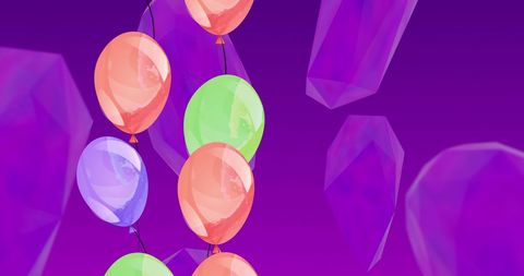 Colorful Balloons Over Purple Background for Celebrations