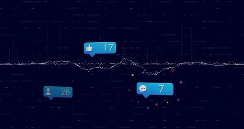 Social media analytics interface with floating interaction icons