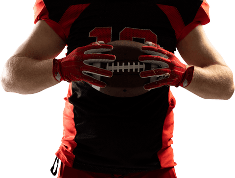 Transparent american football player holding ball close-up