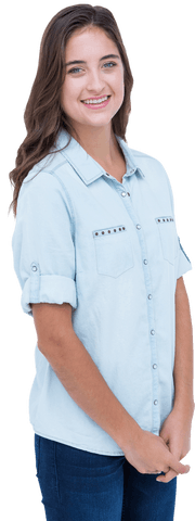 Happy Young Woman with Confident Smile on Transparent Background