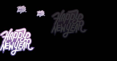 Happy New Year Text in White and Purple on Black Background