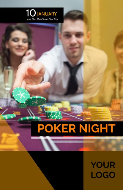 Exciting Poker Night Event Flyer Template with Casino Theme - Download Free Stock Templates Pikwizard.com